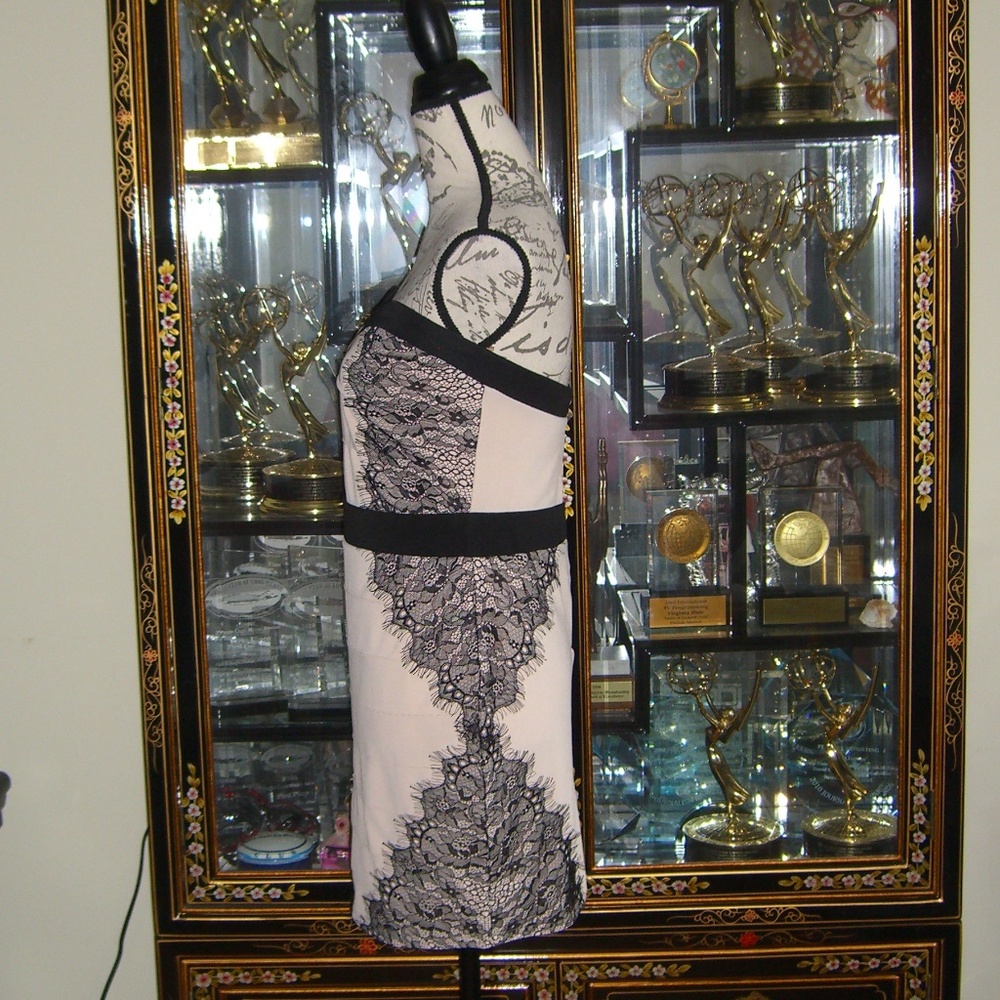 LIPSY BEIGE BLACK LACE STRAPLESS BODYCON DRESS US8 - Picture 4 of 6
